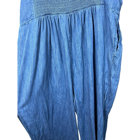 Old‎ Navy XXL Denim Chambray Jumpsuit Women’s Plus Tie Strap Smocked Wide Leg - Picture 11 of 13